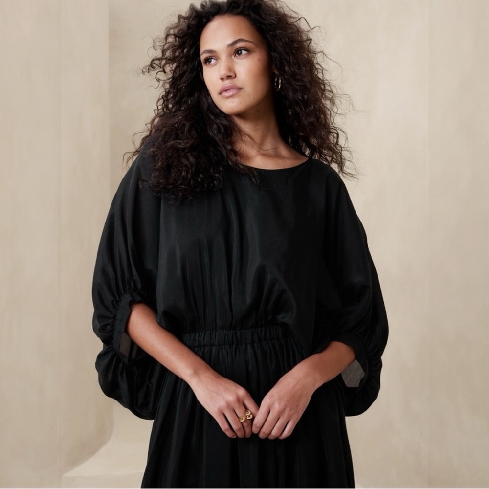 Banana Republic Eliana Cotton Silk Black Full Sleeve Dress Size Small - Picture 3 of 14